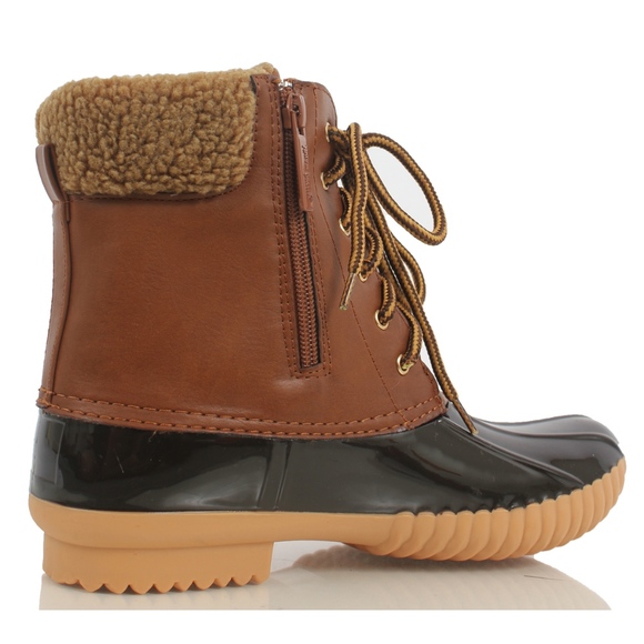 RESTOCK! Tan Faux Leather Faux Fur Cuff Duck Boot - Picture 3 of 7